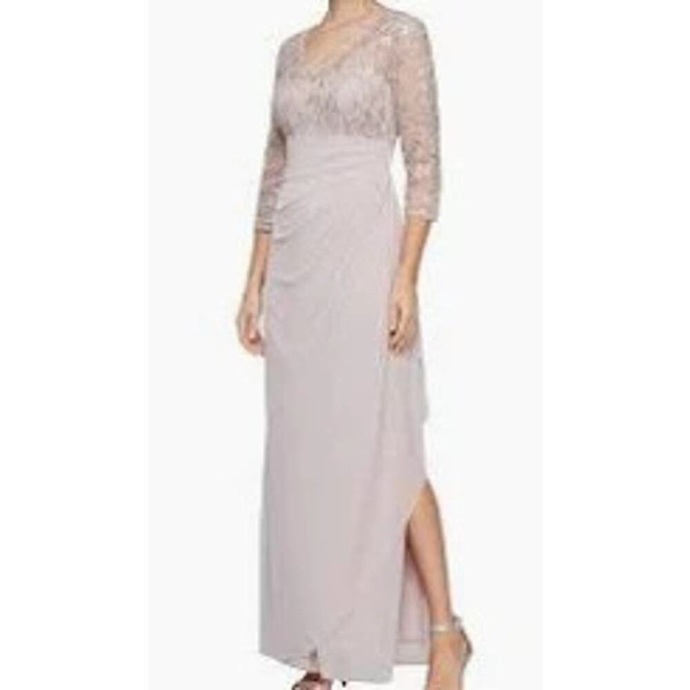 Alex Evenings Pink Petite V-Neck Empire Waist Dress with Illusion Sleeves Sz 14P